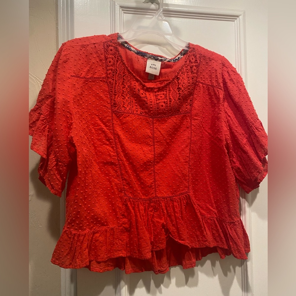 Knox Rose Red cotton peplum top. Size XXL